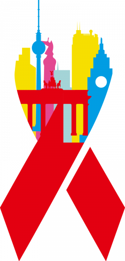 Illustration: Schleife deren obere Hälfte mit Berliner Wahrzeichen in verschiedenen Farben gefüllt ist.