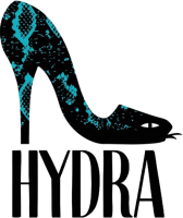 Logo des Hydra e.V.: Hydra-Schriftzug und eine Illustration eines hochhackigen Frauenschuh mit Schlangenkopf